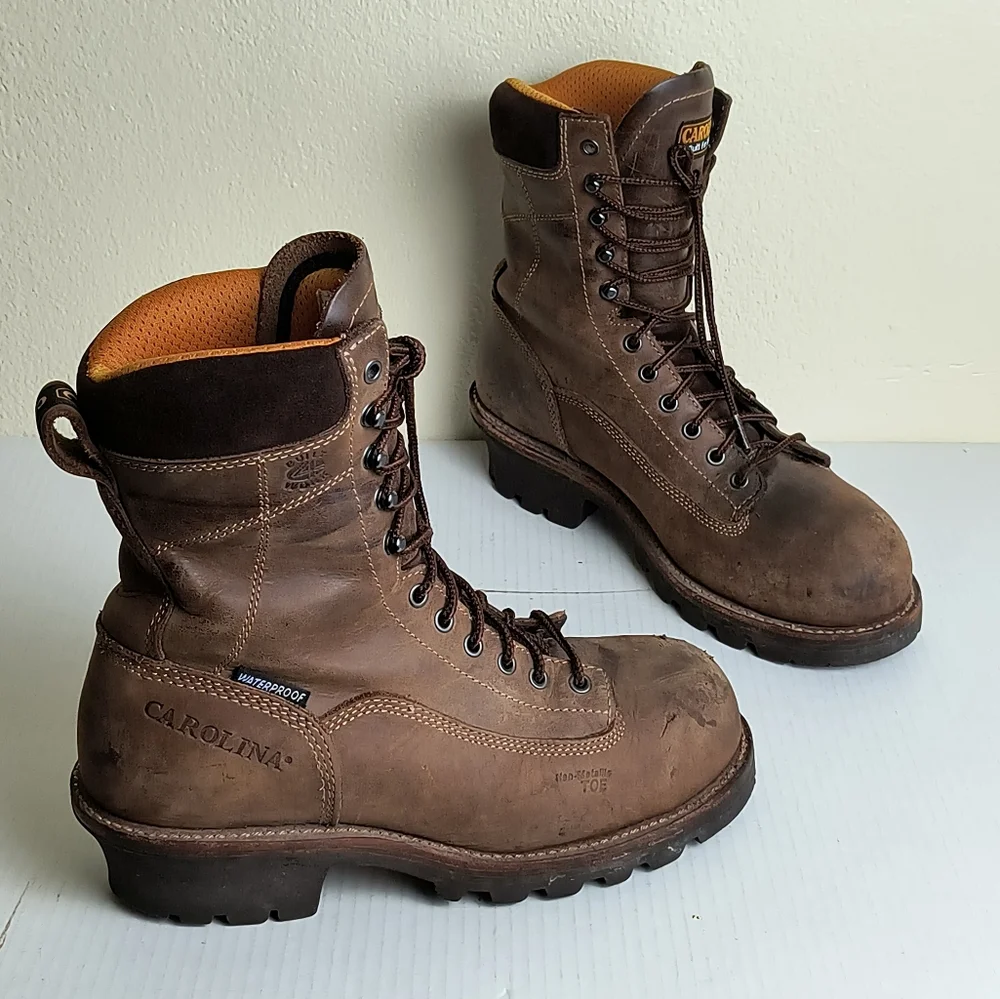Carolina Birch 8.5 Brown High-Top Leather Combat Boots Durable Soles - Vibram
